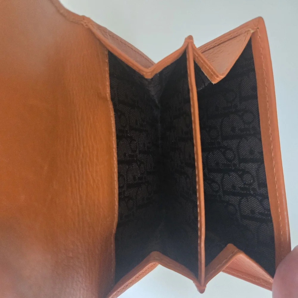Authentic Christian Dior CD Logo Orange Leather Wallet